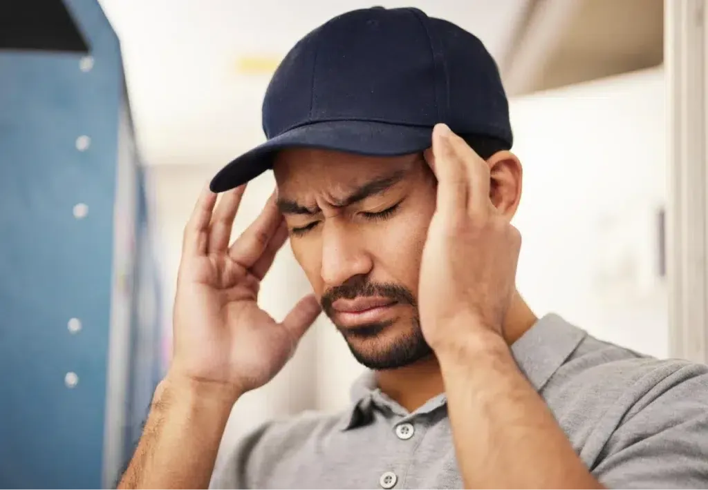 Man experiencing tmj pain in his facial muscles